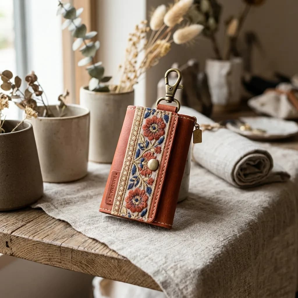 インド刺繍リボンをあしらったランドセル用キーケース