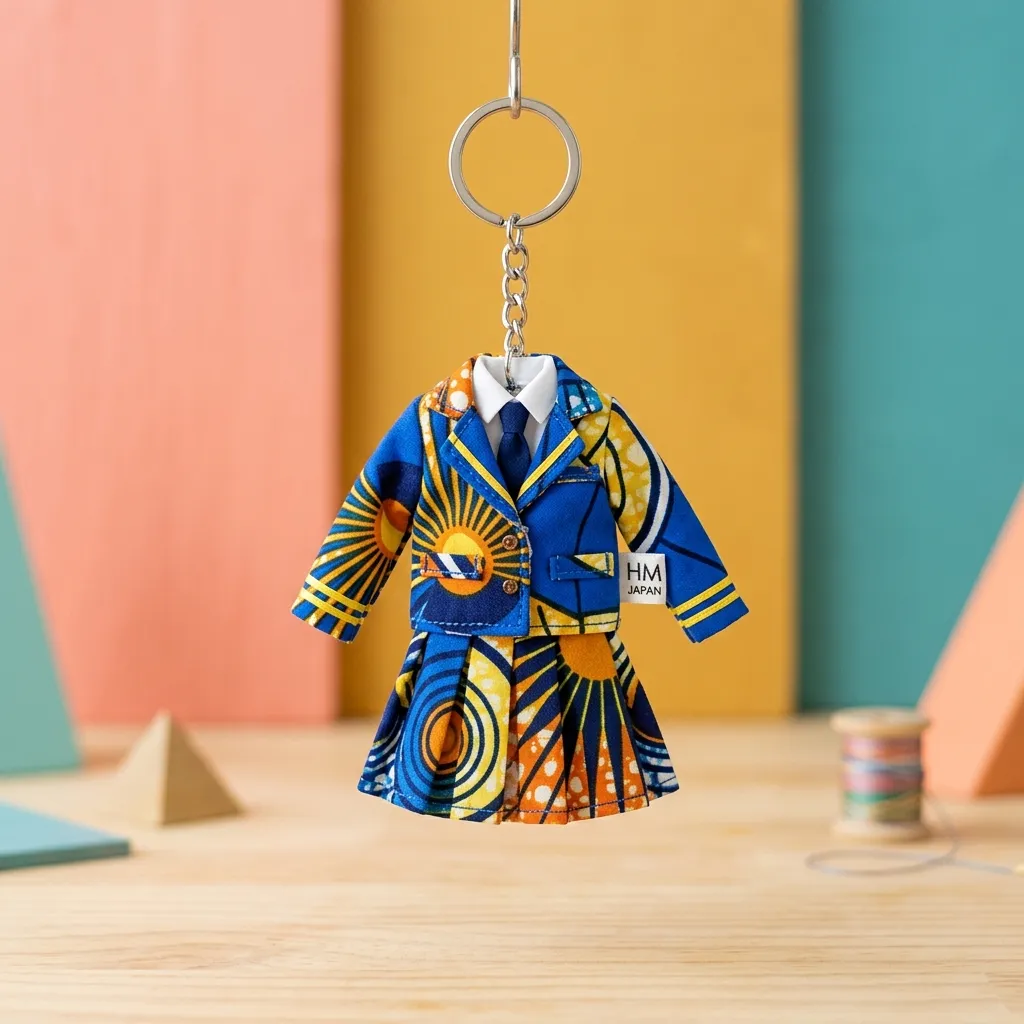 アフリカ布アンカラのミニチュア制服キーホルダー