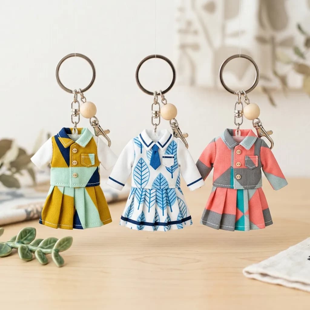 北欧リーフ柄のミニチュア制服キーホルダー