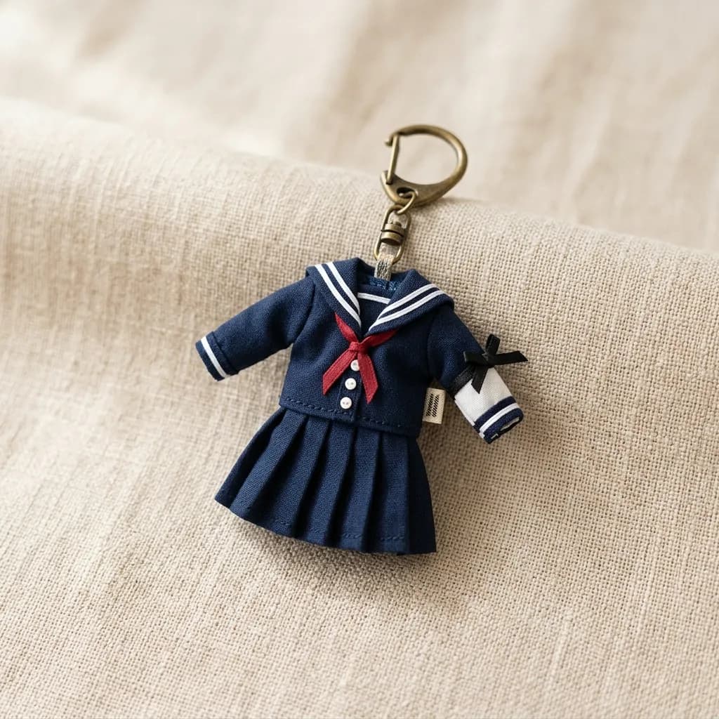 ナチュラルリネンのミニチュア制服キーホルダー
