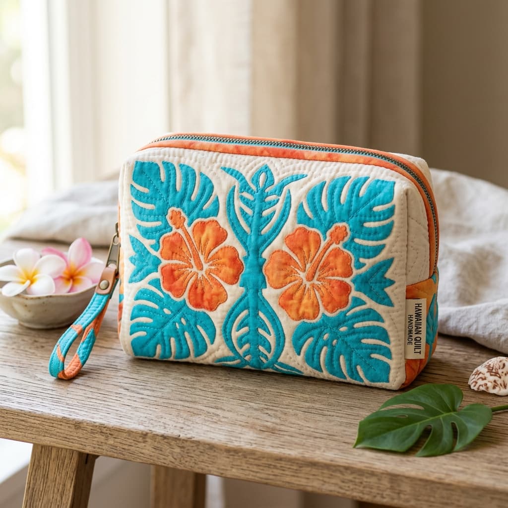 ハワイアンキルトのコスメポーチ