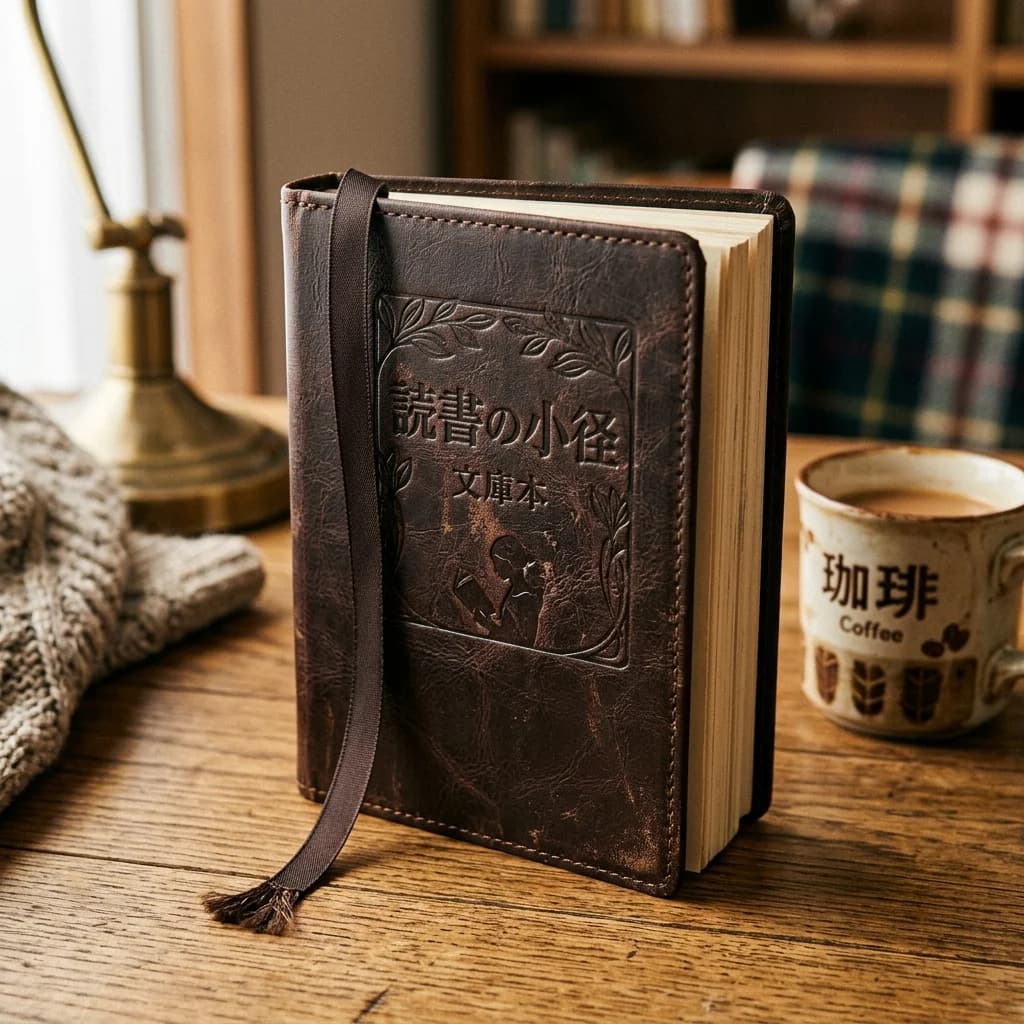 【手作り】しおり紐付き本革風ブックカバー(文庫本サイズ)